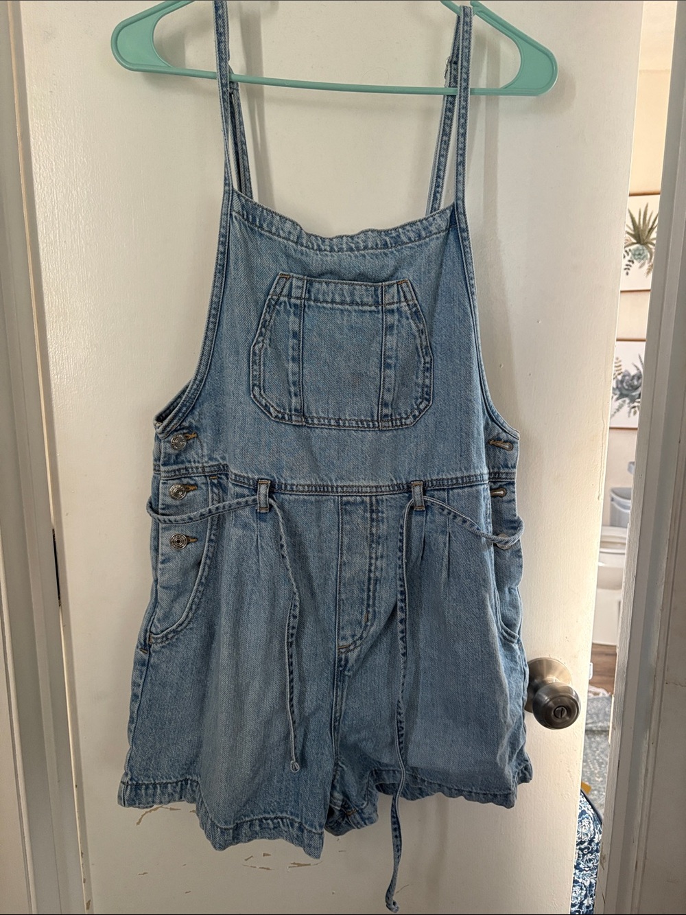 Maurices Light Denim Short Overalls Romper